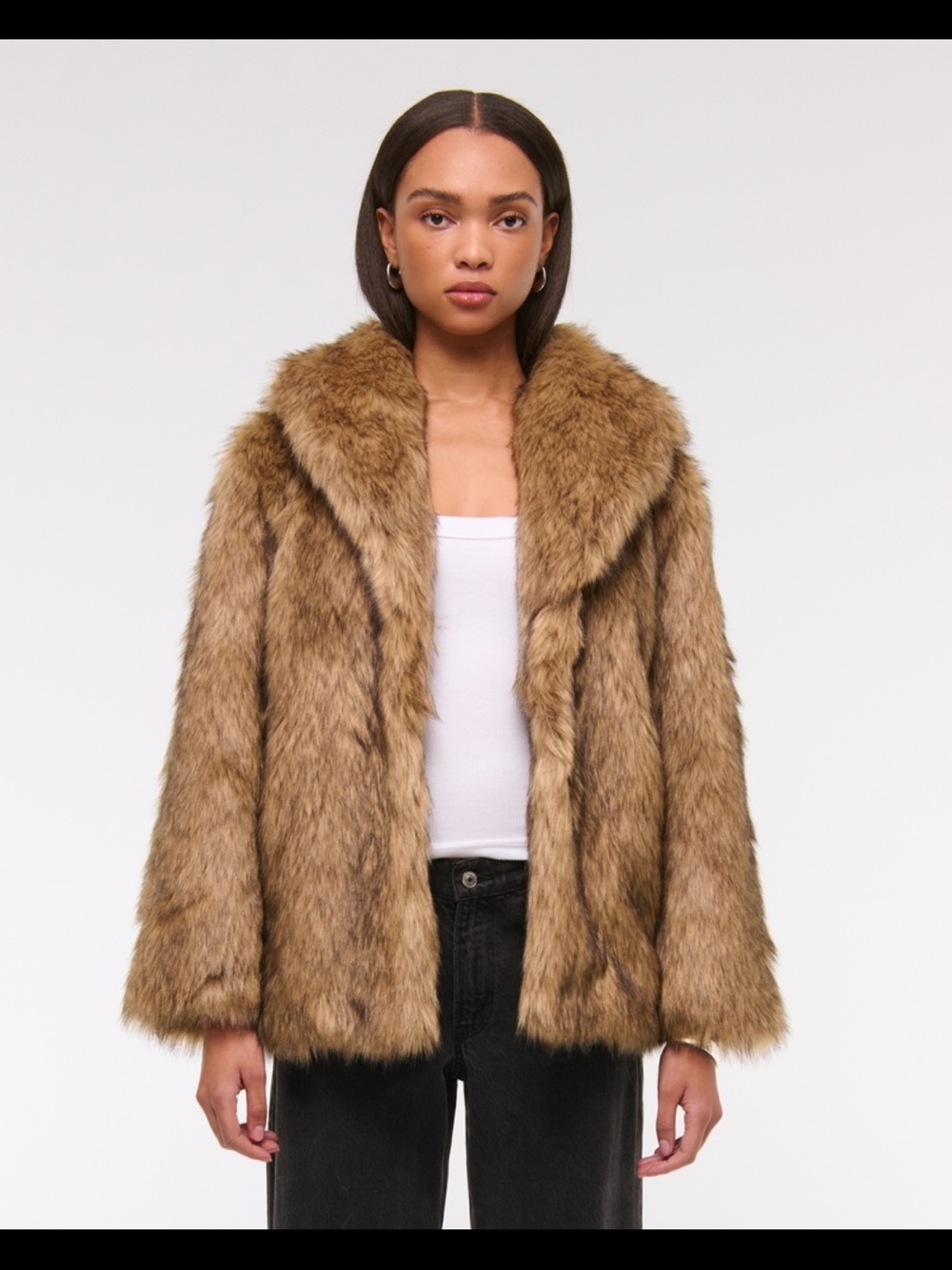 Abercrombie & Fitch Shawl Collar Faux Fur Coat - Brown - Picture 2 of 4